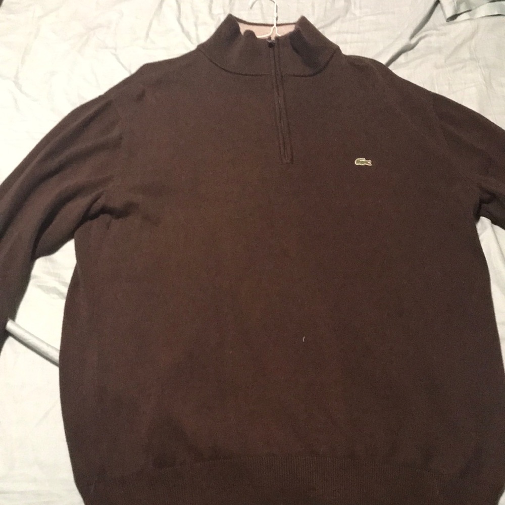 Brown Mens Lacoste 1/4 Zip Sweater